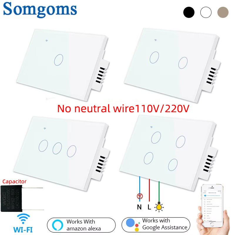 Tuya 4 Channel - Somgoms Smart Wi-Fi сенсорный настенный выключатель,